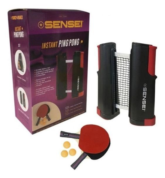 Set Ping Pong 2 Paletas+red Retráctil+3 Pelotas Sensei-0