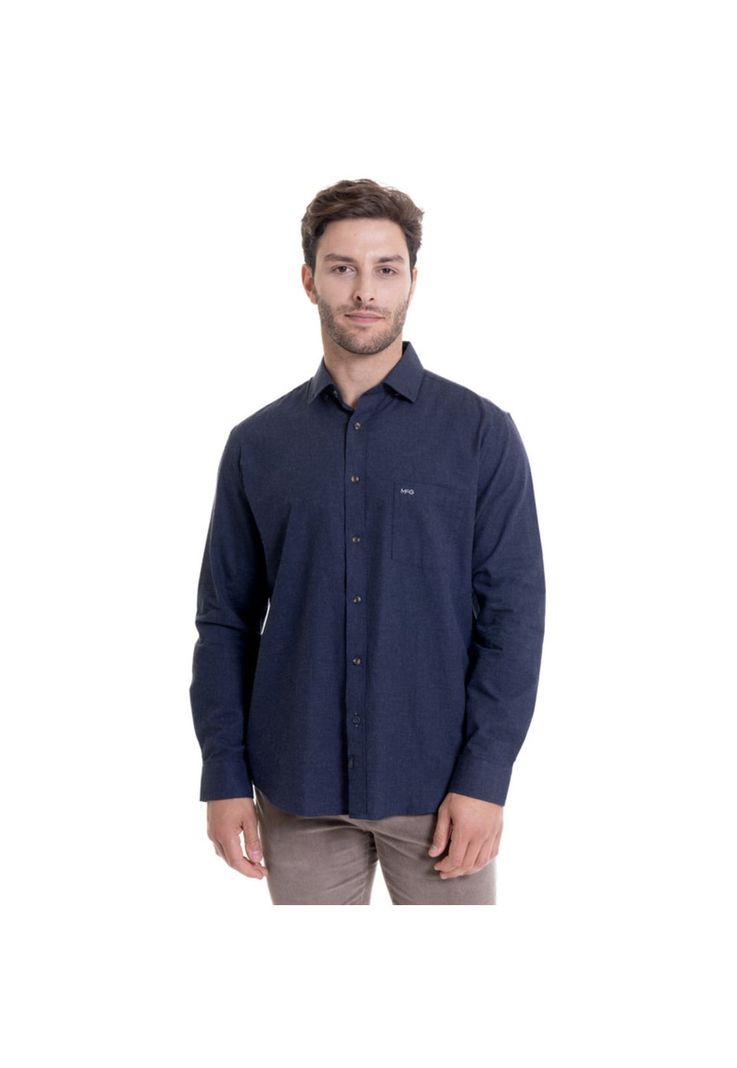 Camisa Algodón Comfort Fit Azul Marino-0