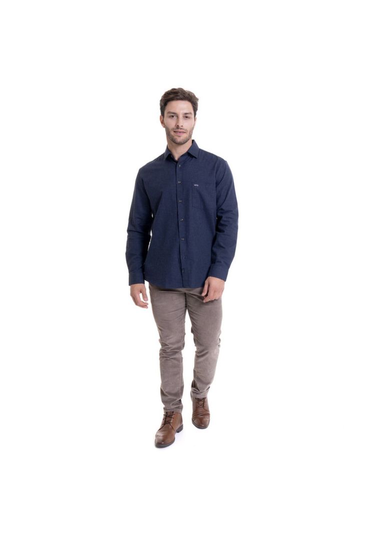 Camisa Algodón Comfort Fit Azul Marino-2