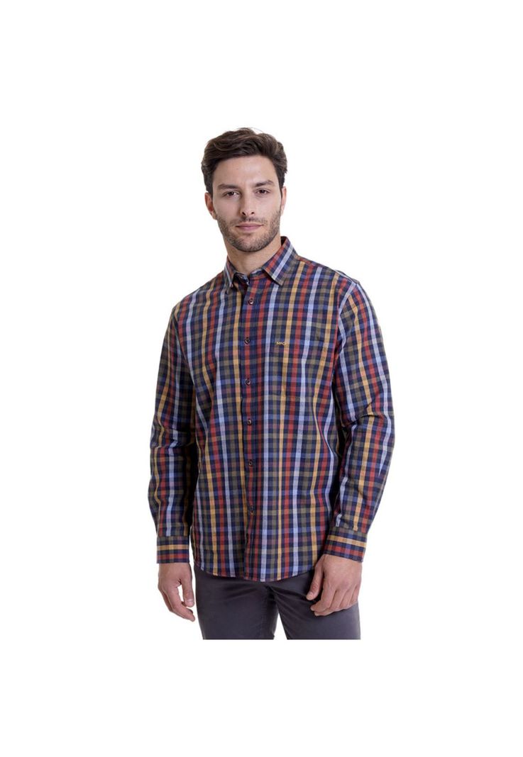 Camisa Villela Escocesa Regular Fit Azul Marino-0