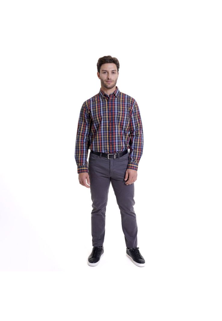 Camisa Villela Escocesa Regular Fit Azul Marino-2