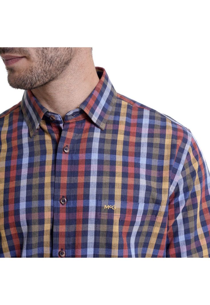 Camisa Villela Escocesa Regular Fit Azul Marino-3
