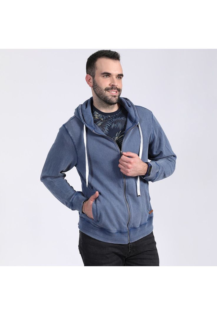 Polerón Full Zipper Con Capucha Azul Marino-0
