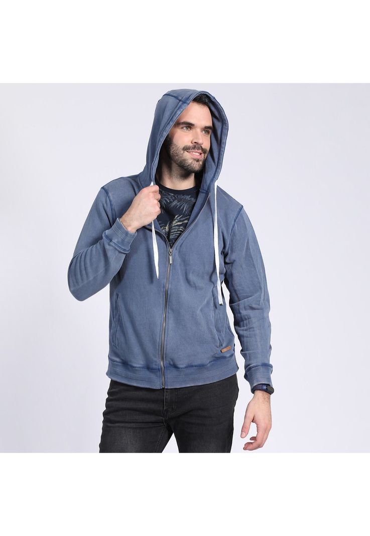 Polerón Full Zipper Con Capucha Azul Marino-2