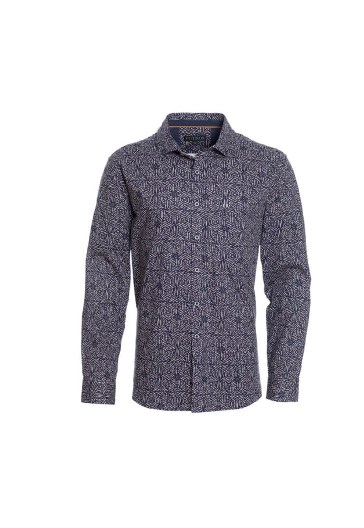 Camisa Estampada Azul Marino-0
