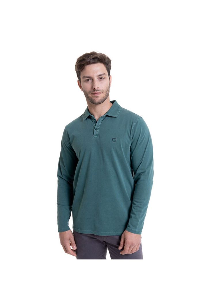 Polera Manga Larga Cuello Camisero Verde Petróleo
