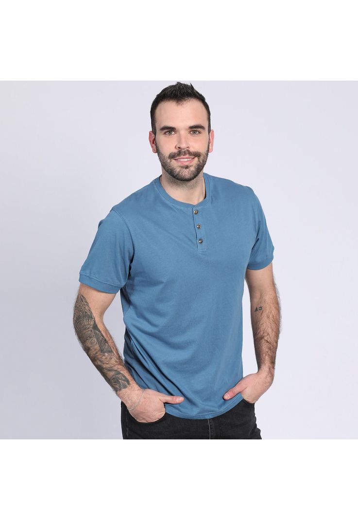 Polera Jersey Botones En Cuello Azul-0