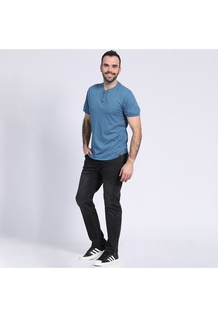 Polera Jersey Botones En Cuello Azul-1