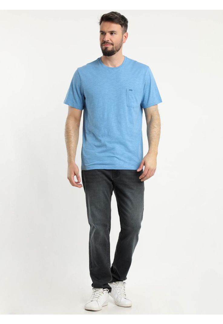 Polera Manga Corta Bolsillo Regular Fit Texturada Celeste Medio