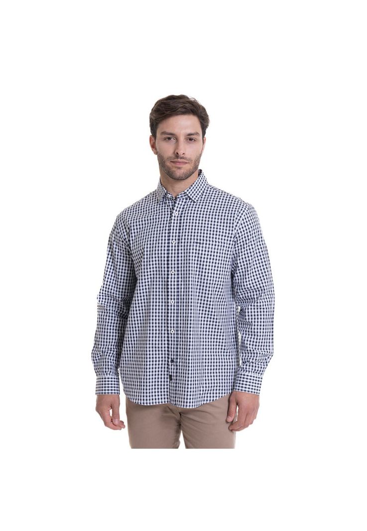 Camisa Cuadrillé Regular Fit Azul Marino-0