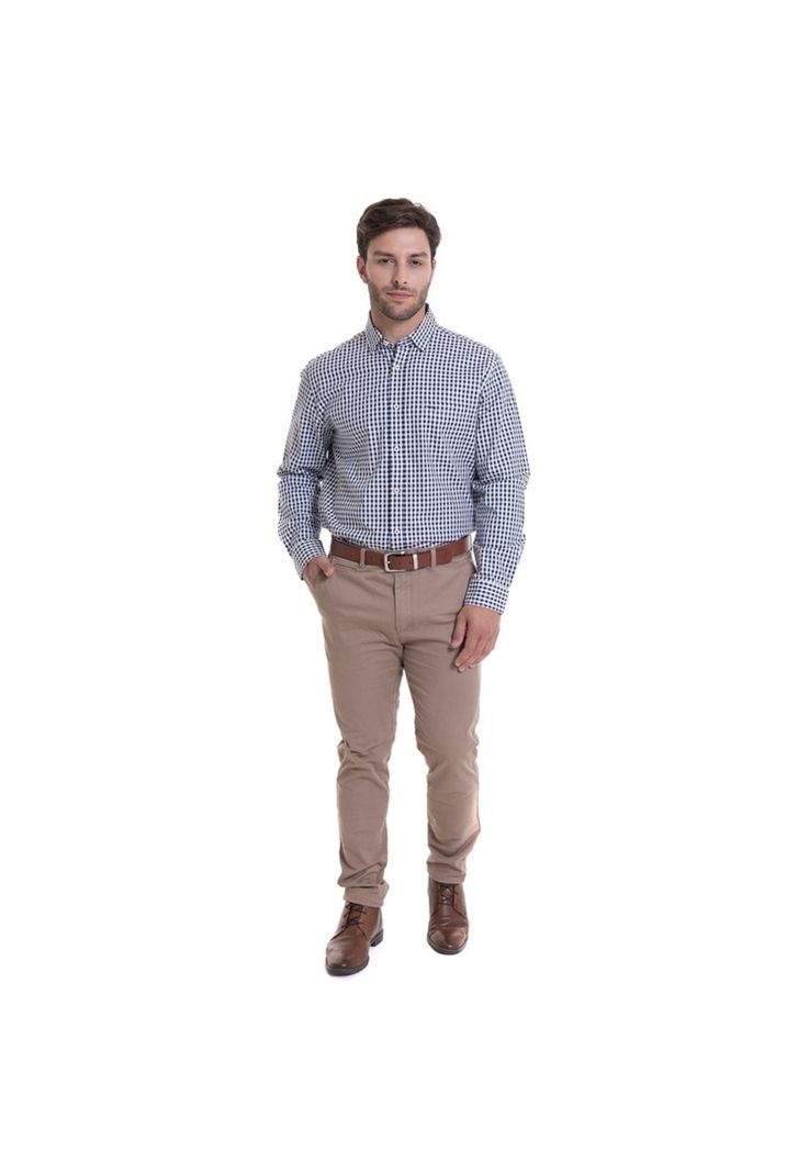 Camisa Cuadrillé Regular Fit Azul Marino-2