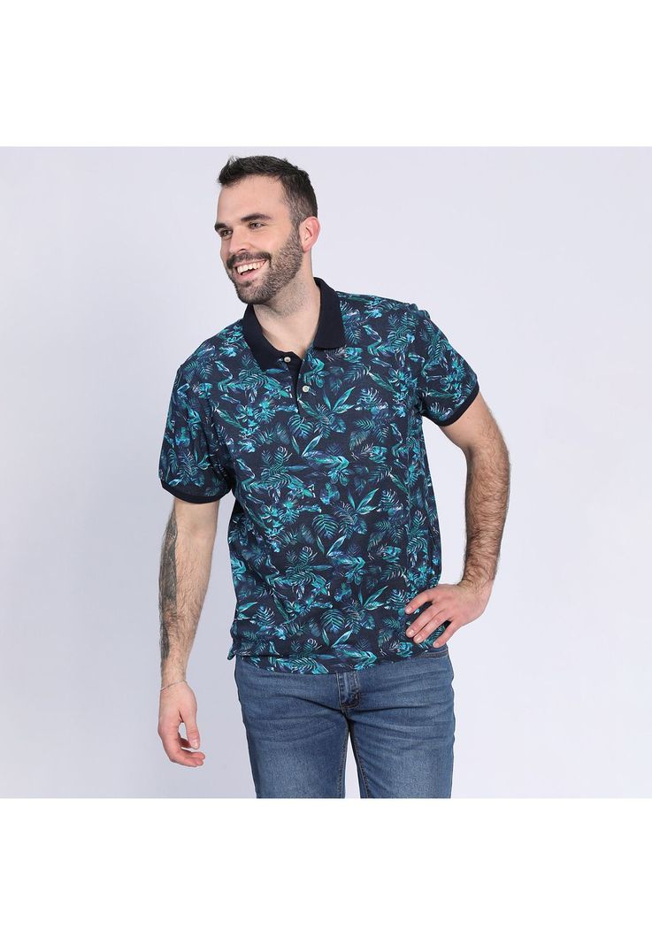 Polera Pique Estampada Azul-0