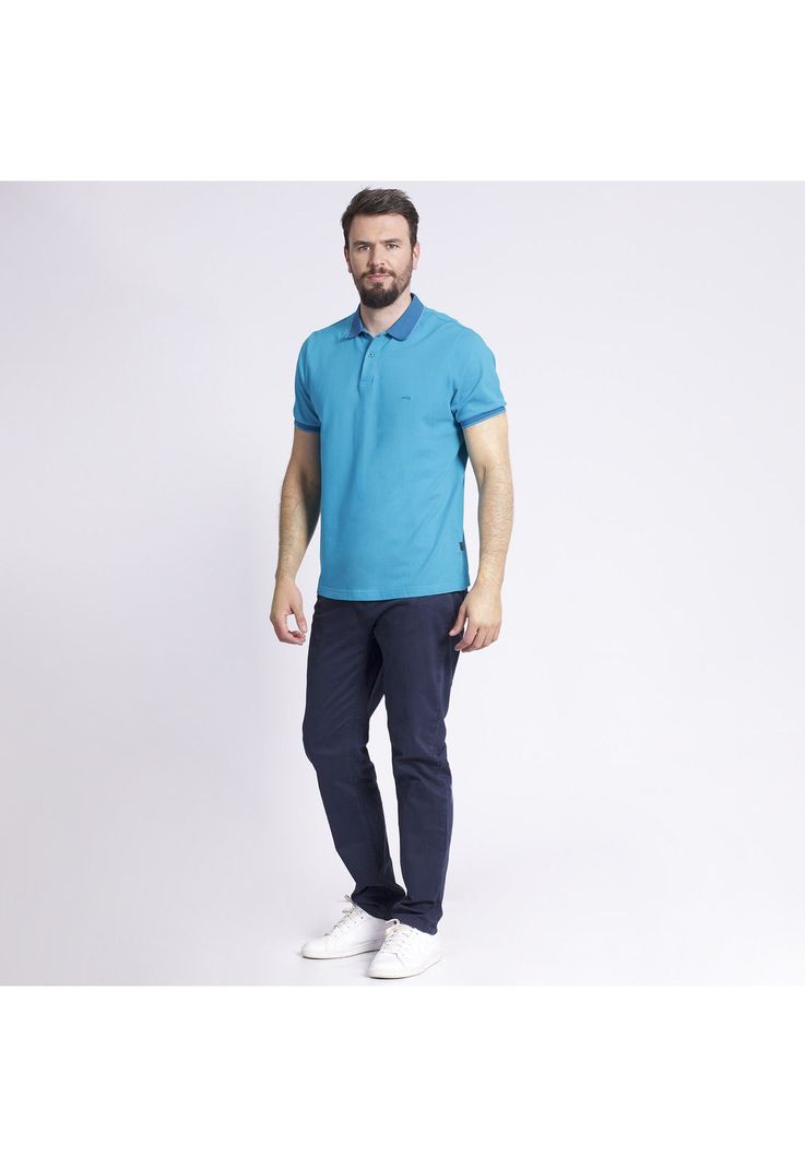 Polera Manga Corta Piqué Regular Fit Comfort Tech Azul