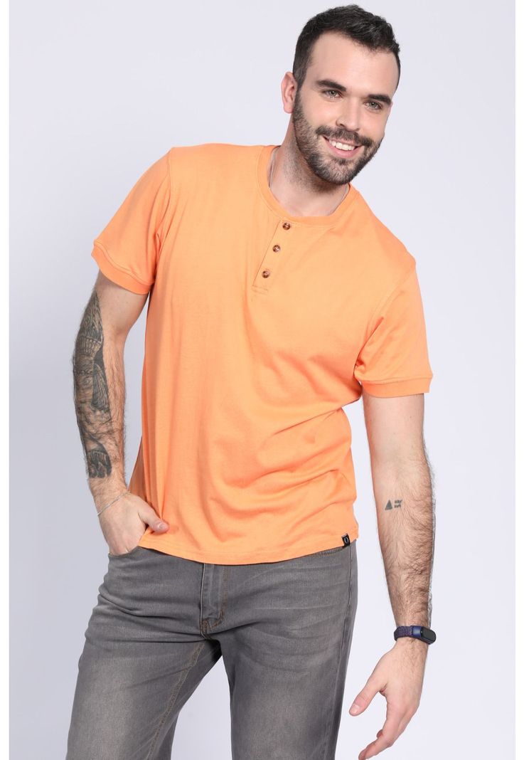 Polera Jersey Botones En Cuello Naranja Claro-0