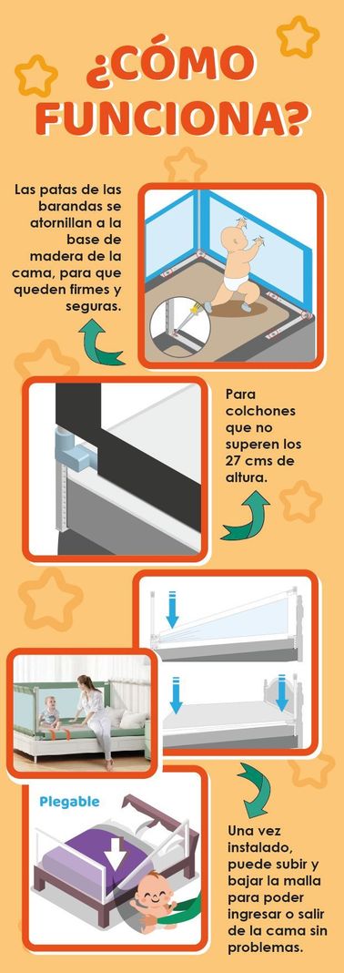 2 barandas Gris Para cama Queen 160*200 cm Altura colchón hasta 27 cm-7