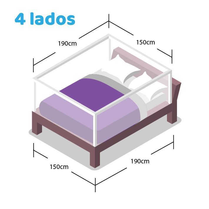 4 barandas Gris Para cama 2 plazas 150*150*190*190 cm Altura colchón hasta 27 cm-1