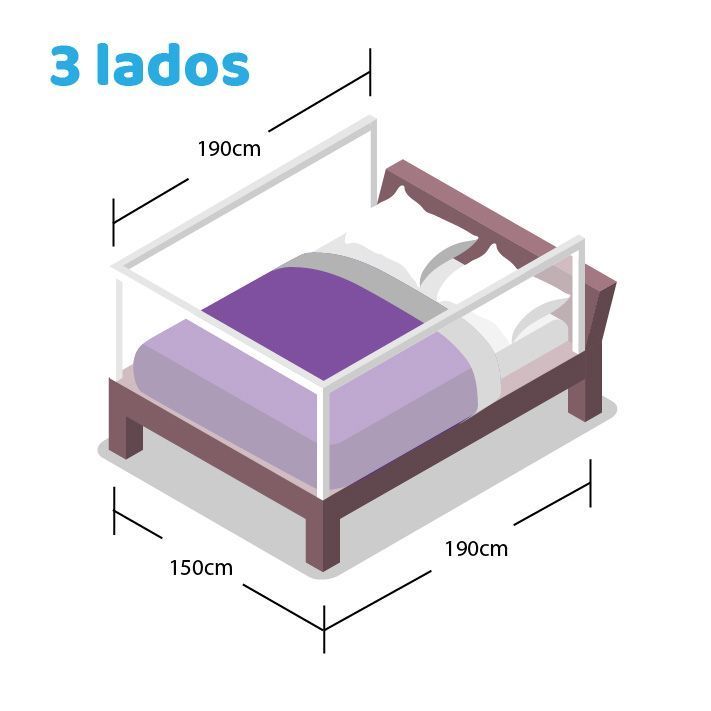 3 barandas Gris Para cama 2 plazas 150*190*190 cm Altura colchón hasta 27 cm-2