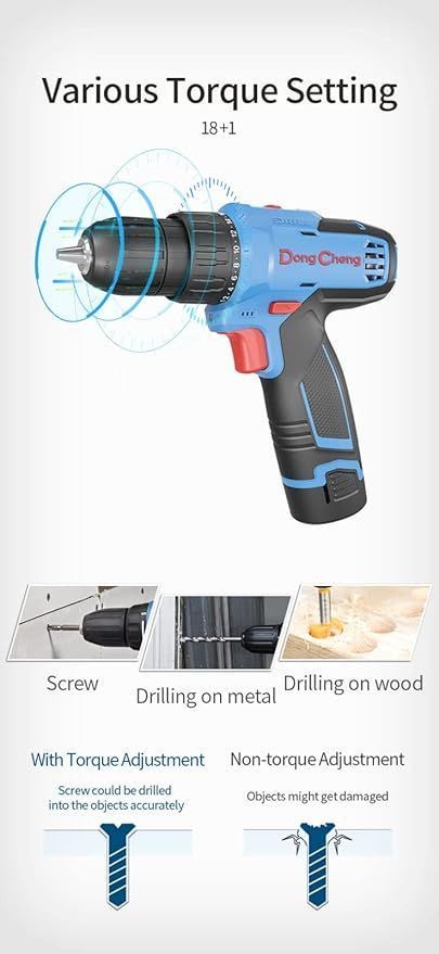 TALADRO ATORNILLADOR INALAMBRICO 10.8V INCLUYE 2 BATERIA 2.0AH DONGCHENG-2