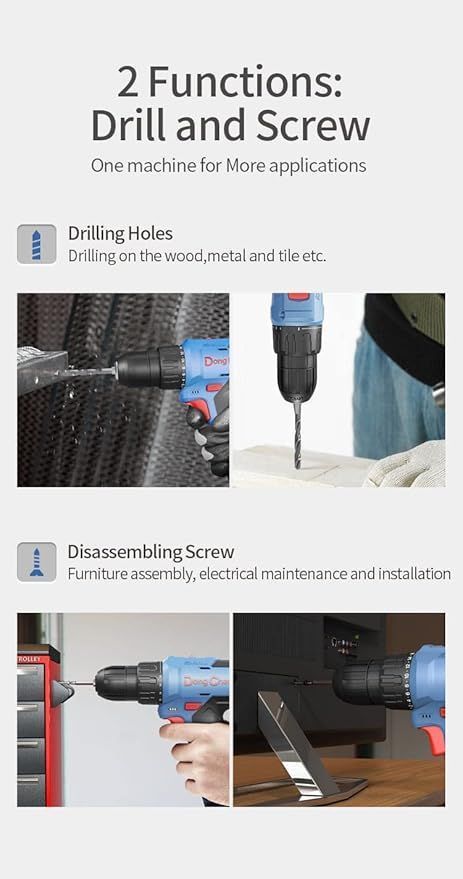 TALADRO ATORNILLADOR INALAMBRICO 10.8V INCLUYE 2 BATERIA 2.0AH DONGCHENG-3