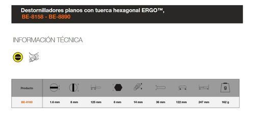 Destornillador Plano Hexagonal Para Llave 1,6x8x125 Bahco-1