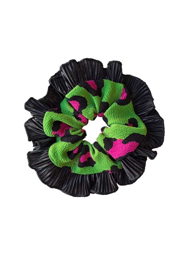 Scrunchie XL Rumbas Bambas Color Negro y Verde Animal Print  20 cm-0