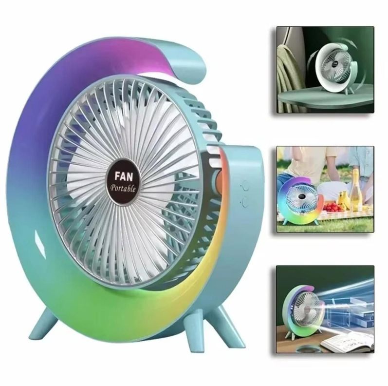 Ventilador Portátil Giratorio Con Luz Multicolor-0