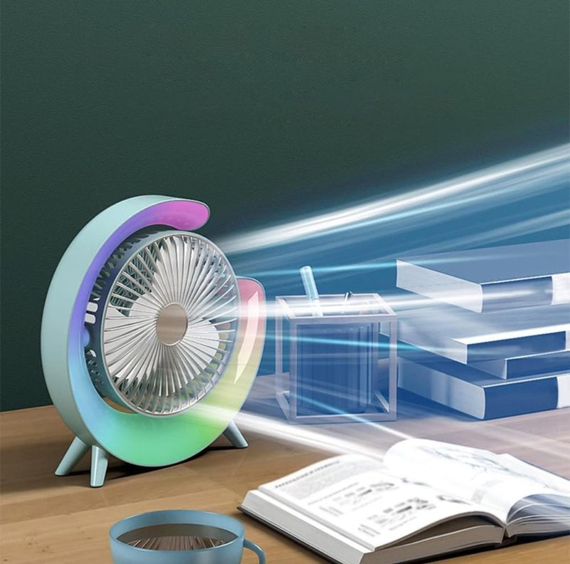 Ventilador Portátil Giratorio Con Luz Multicolor-3