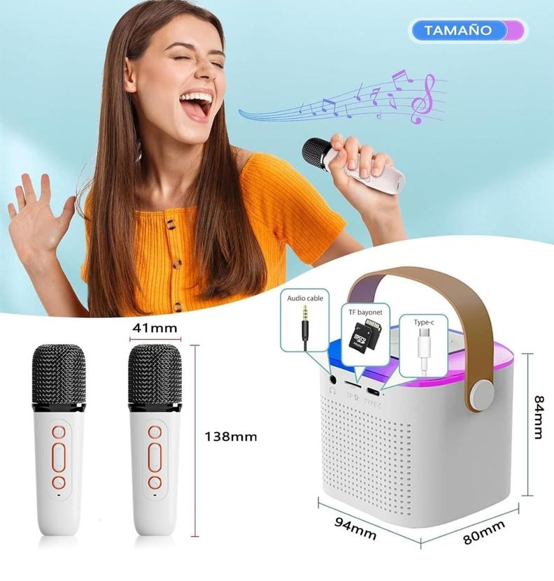 Parlante Bluetooth Con Luces + 2 Micrófonos Inalámbricos-1