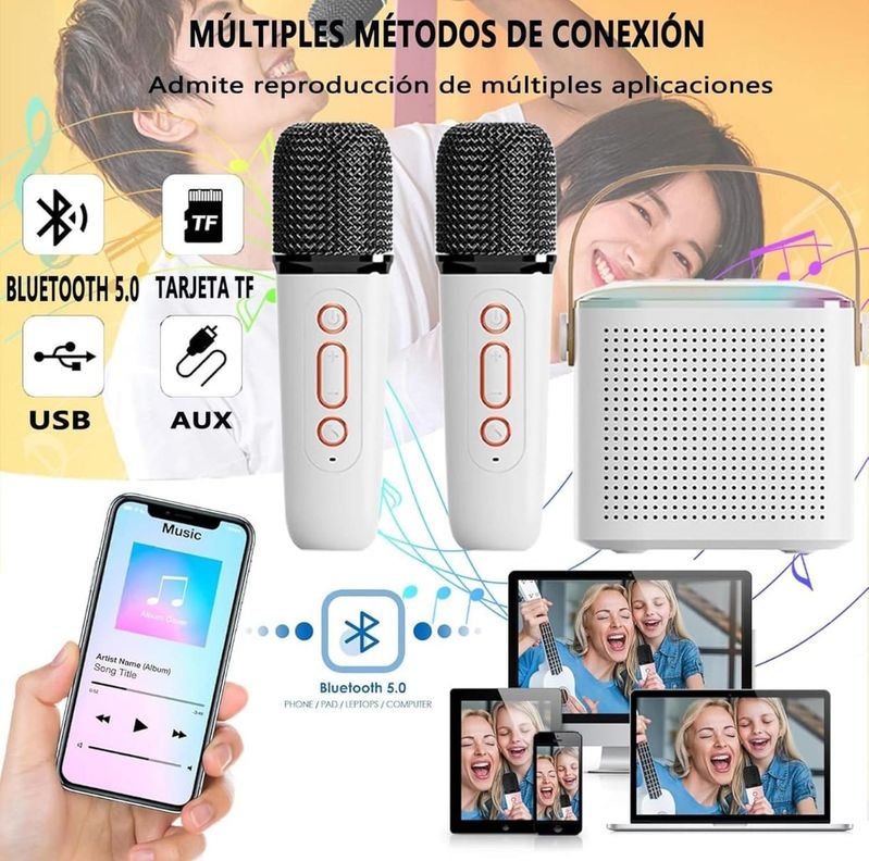 Parlante Bluetooth Con Luces + 2 Micrófonos Inalámbricos-3