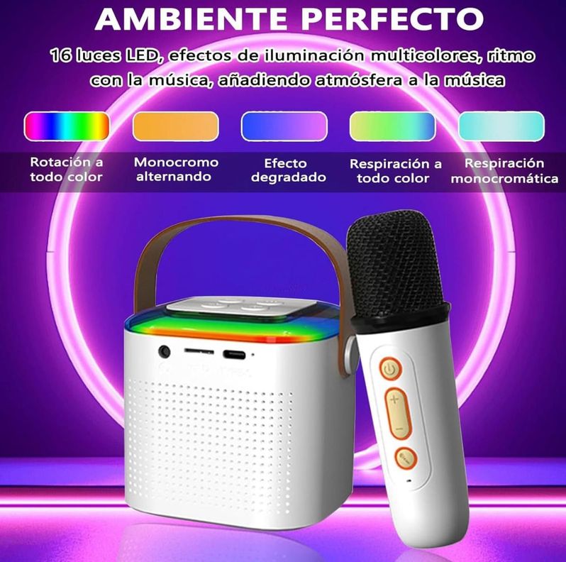 Parlante Bluetooth Con Luces + 2 Micrófonos Inalámbricos-4