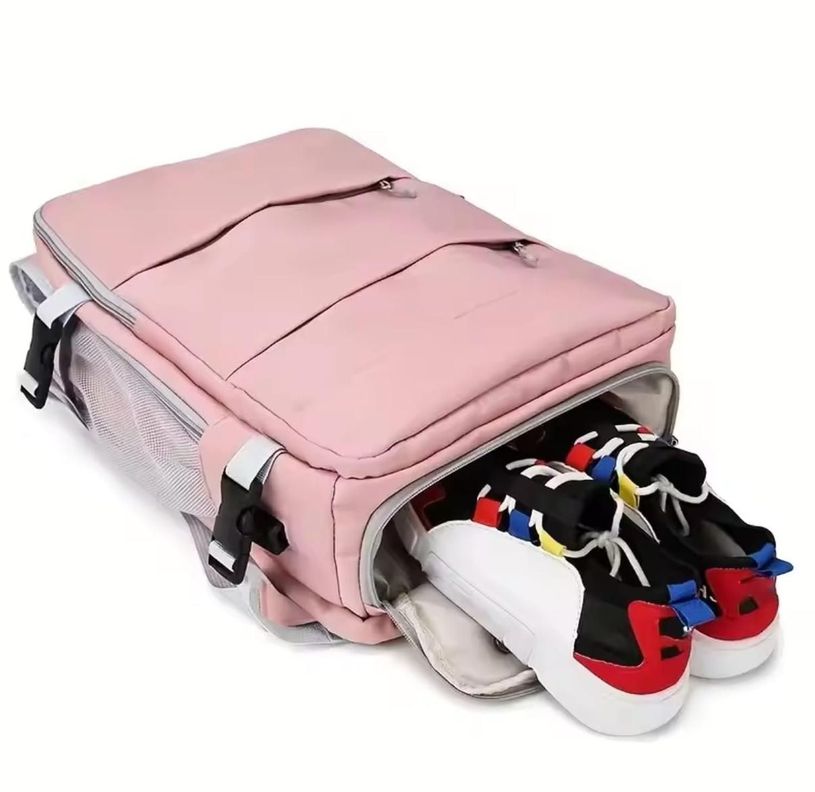 Mochila Para Viaje Multifuncional Con Espacio Para Zapatos Rosa-2