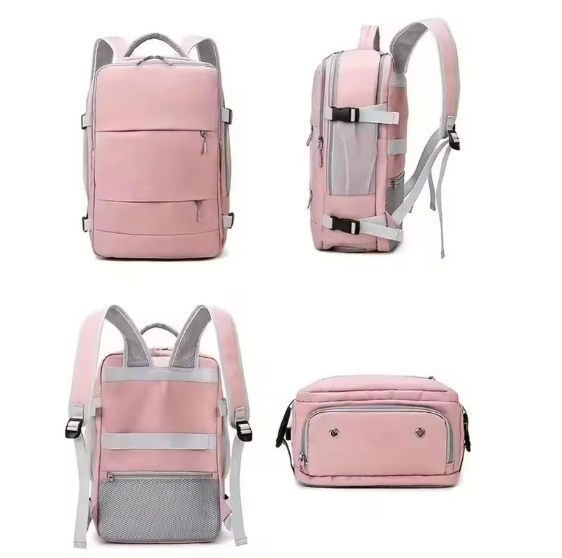 Mochila Para Viaje Multifuncional Con Espacio Para Zapatos Rosa-3