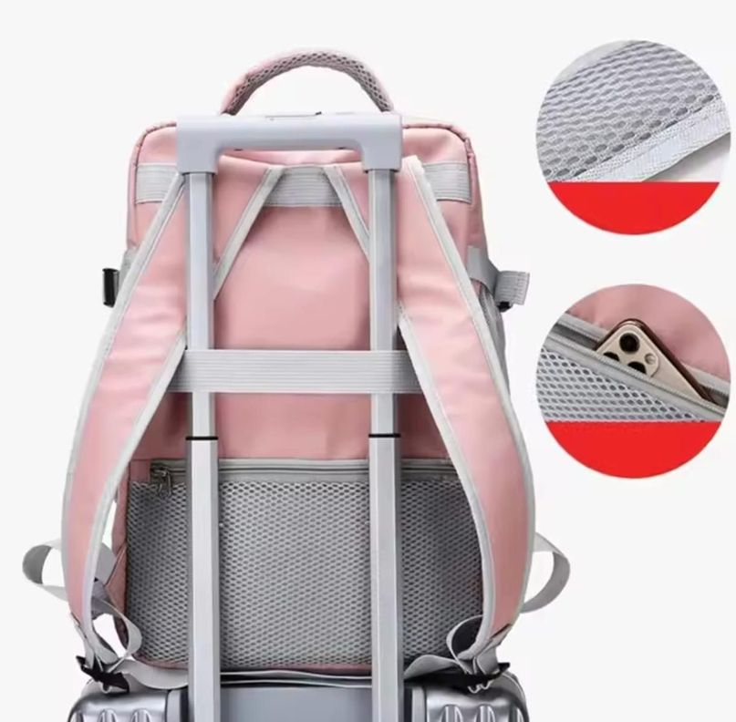 Mochila Para Viaje Multifuncional Con Espacio Para Zapatos Rosa-4