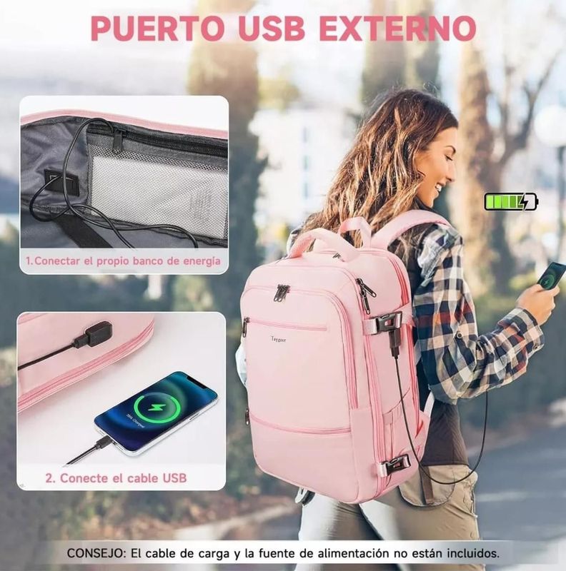 Mochila Para Viaje Multifuncional Con Espacio Para Zapatos Rosa-9
