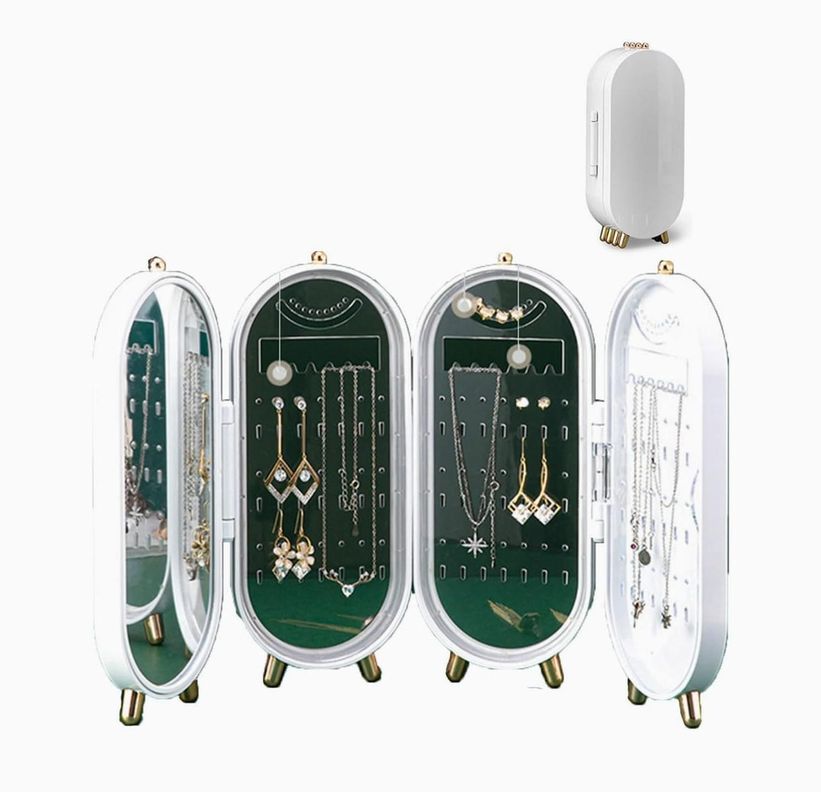 Joyero Plegable Verde Organizador De Aros Cadenas Y Anillos-0