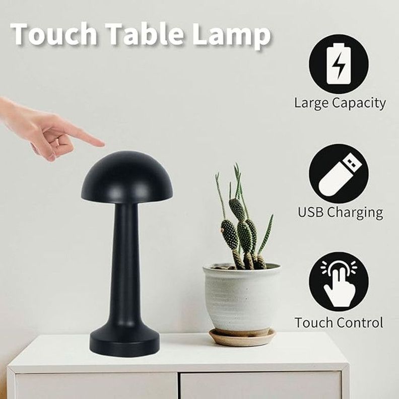 LAMPARA TOUCH HONGO RECARGABLE NEGRO - Dekora-1