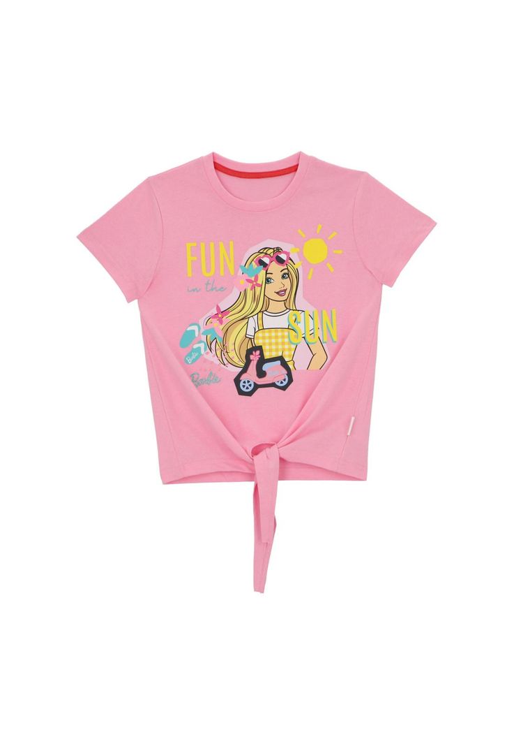 POLERA MANGA CORTA NUDO BARBIE ROSADO-0