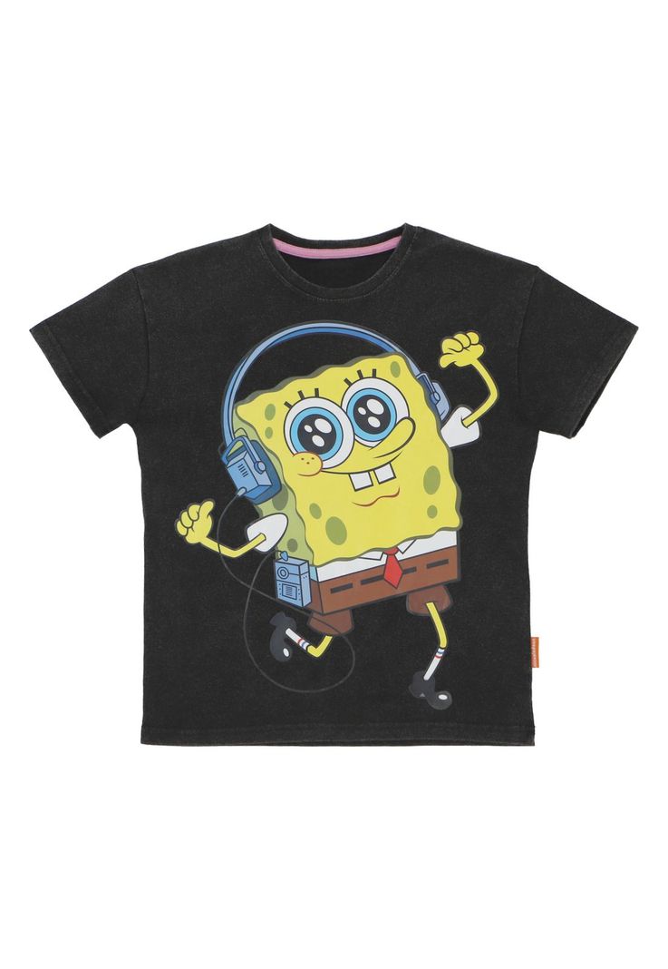POLERA MANGA CORTA BOB ESPONJA GRIS OSCURO-1
