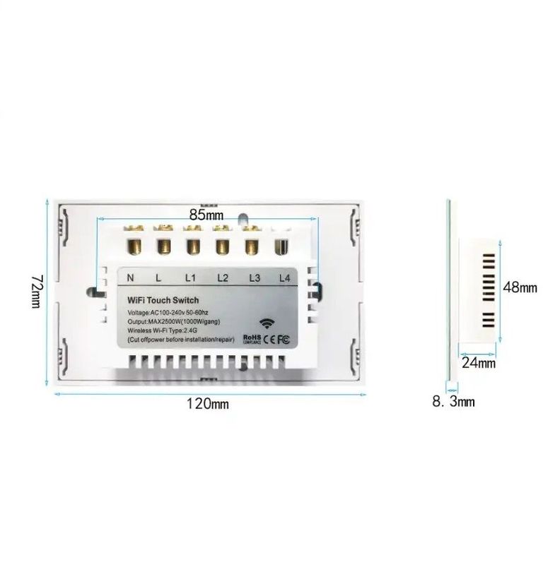 Interruptor Wifi sin Neutro de 3 Canales para Sonoff Ewelink-2