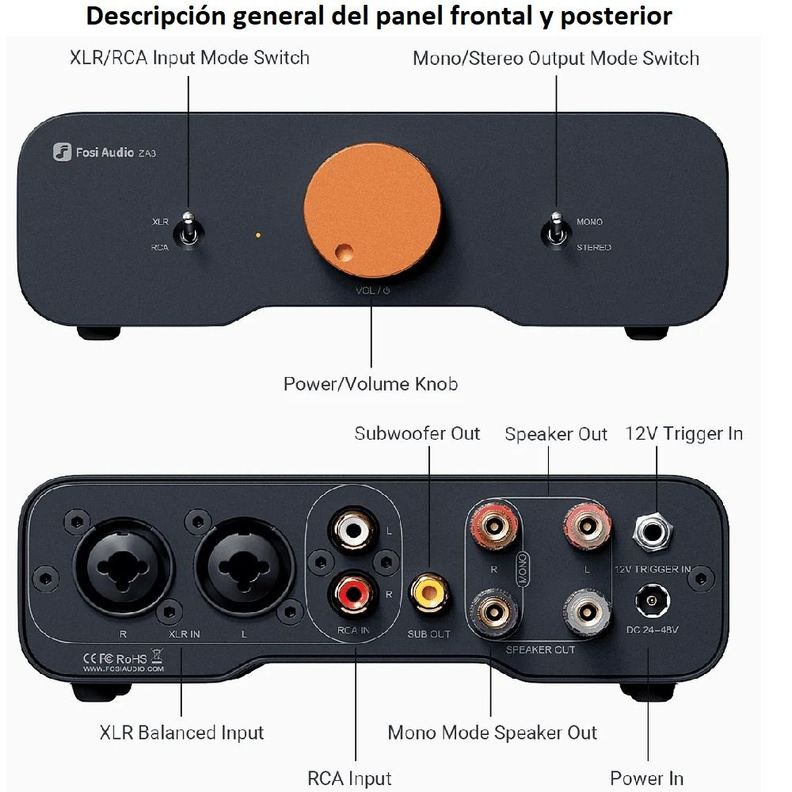 Amplificador Estéreo Balanceado de 2 Canales Fosi Audio ZA3-2