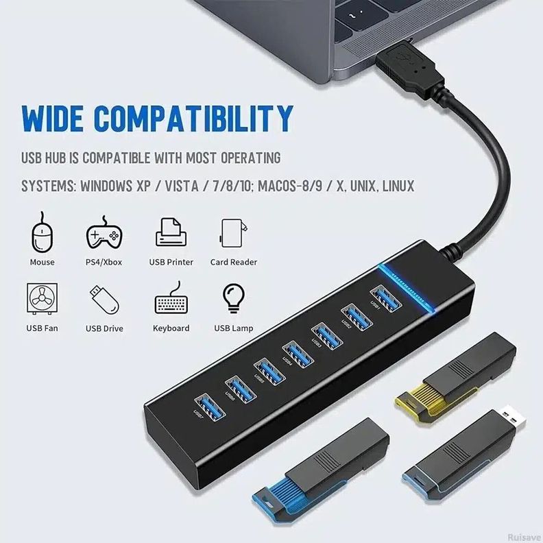 Hub USB 3.0 de 7 Puertos y Cable Largo de 120cm-2