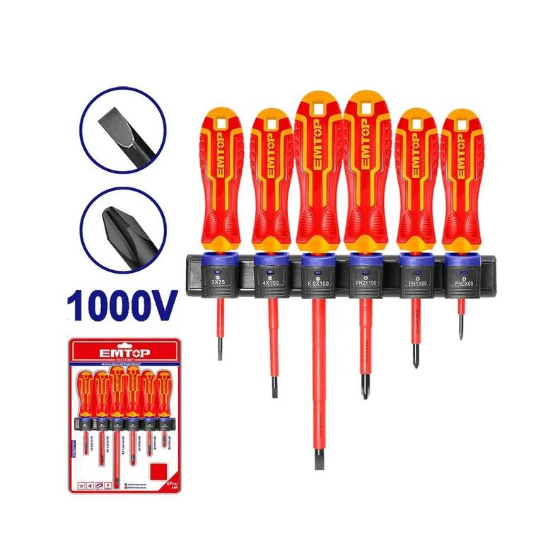 Juego de 6 Destornilladores Aislados 1000V - Emtop-1