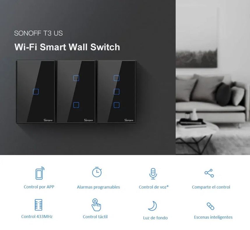 Interruptor Wifi de pared Sonoff TX RF de 2 canales - Negro-2