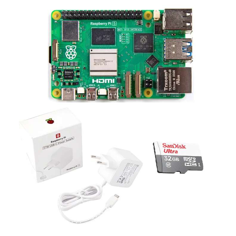 Kit Raspberry Pi 5 de 8GB RAM con Memoria y Transformador Verde