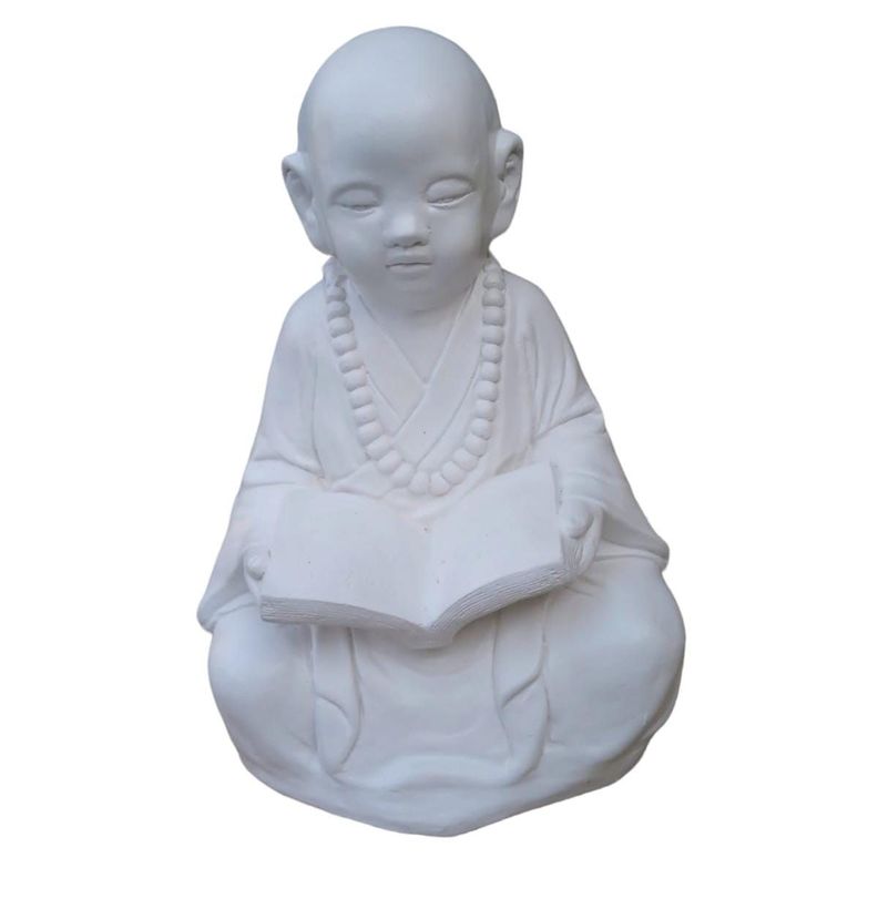 Figura Niño Monje Tibetano Leyendo White  45 cm -0