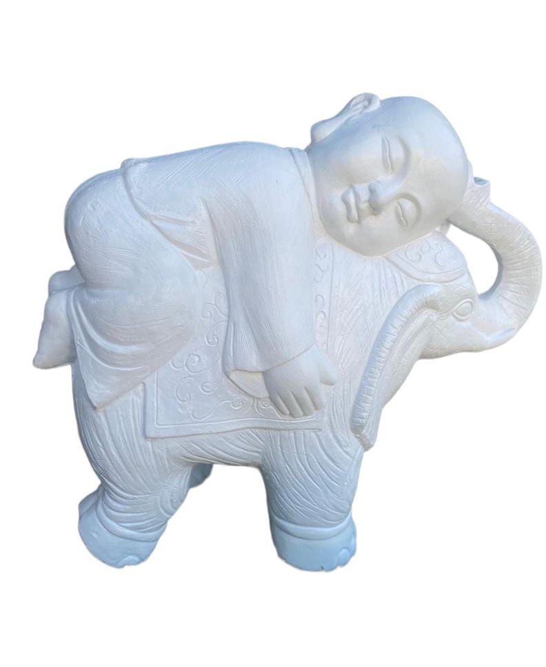 Figura Monje sobre Elefante  White 48 cm -0
