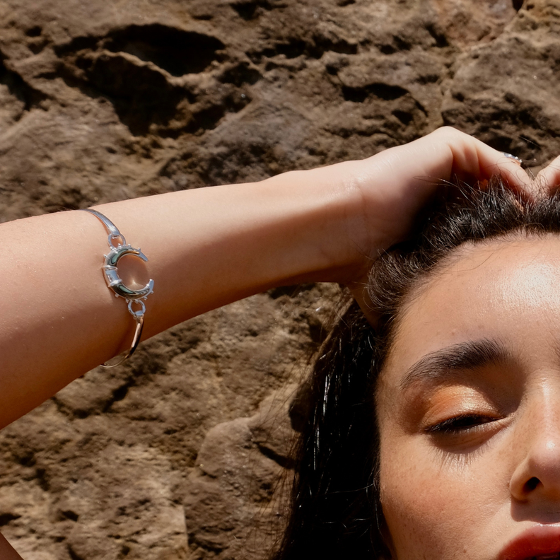 Pulsera Luna Creciente en plata 925 con Abalone o Nacar-1