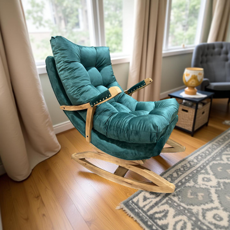 SILLA MECEDORA COQUETTE CON APOYA BRAZO VERDE ESMERALDA FELPA-4
