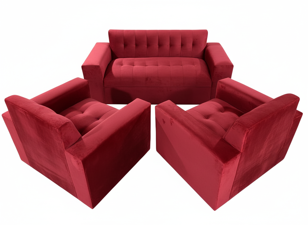 JUEGO DE LIVING ROJO FELPA