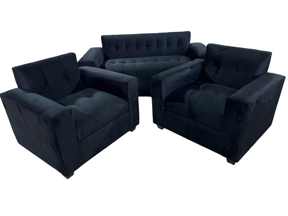 JUEGO DE LIVING NEGRO FELPA 2 CUERPOS